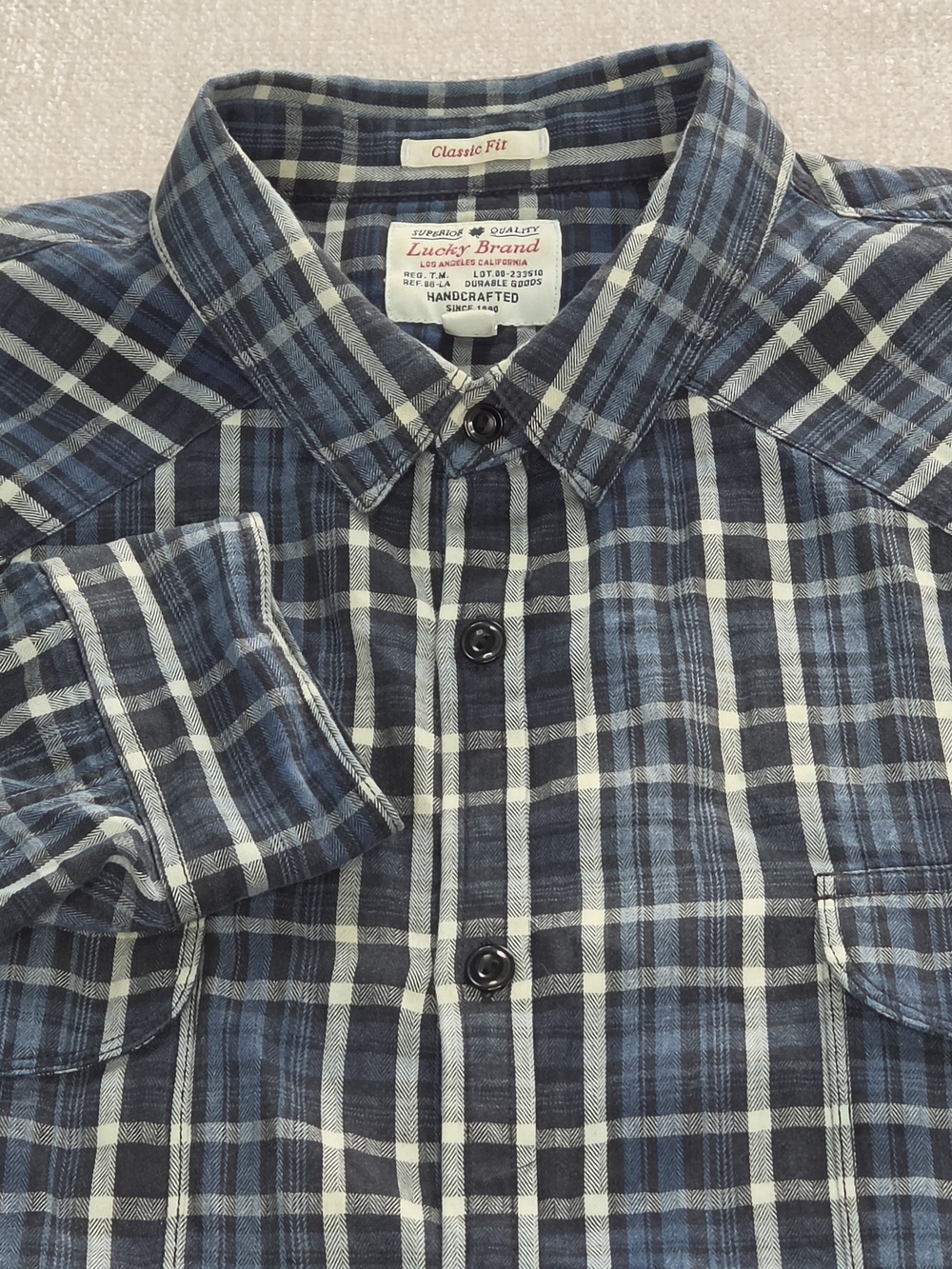 Lucky Brand Mens XXL Western Shirt Blue Plaid Classic Fit Long Sleeve Button Up